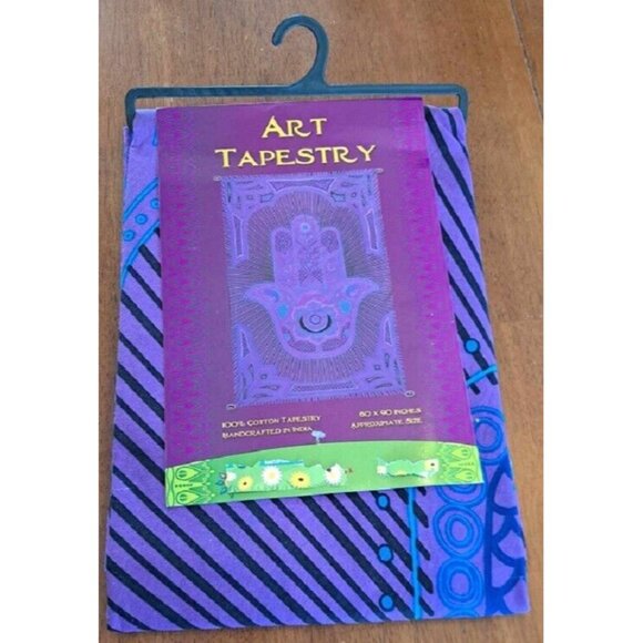 New Purple Hamsa Hand Gift Tapestry Wall Decor 60x90 Evil Eye Hand of Fatima - Picture 2 of 2